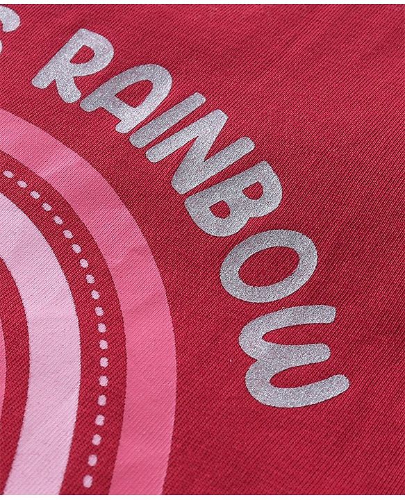 Babyhug 100% Cotton Knit Full Sleeves Top with Rainbow Graphics & Frill Detailing- Maroon