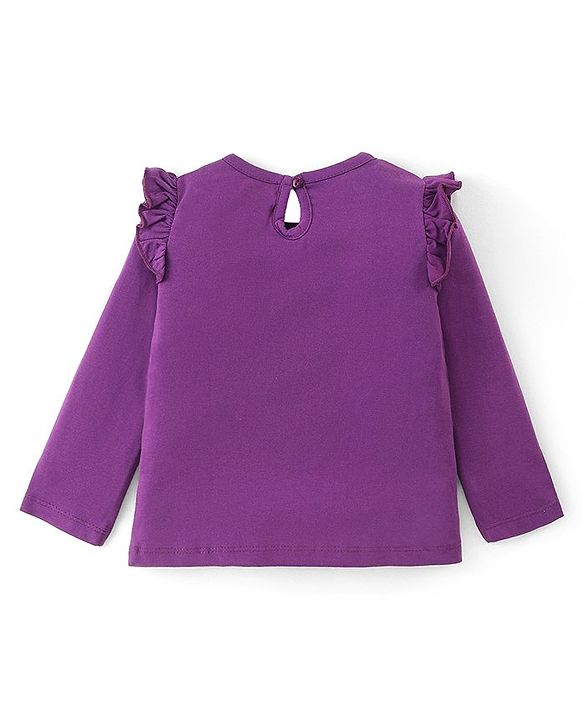 Babyhug Cotton Knit Full Sleeves Top with Butterfly Print & Frill Detailing - Purple