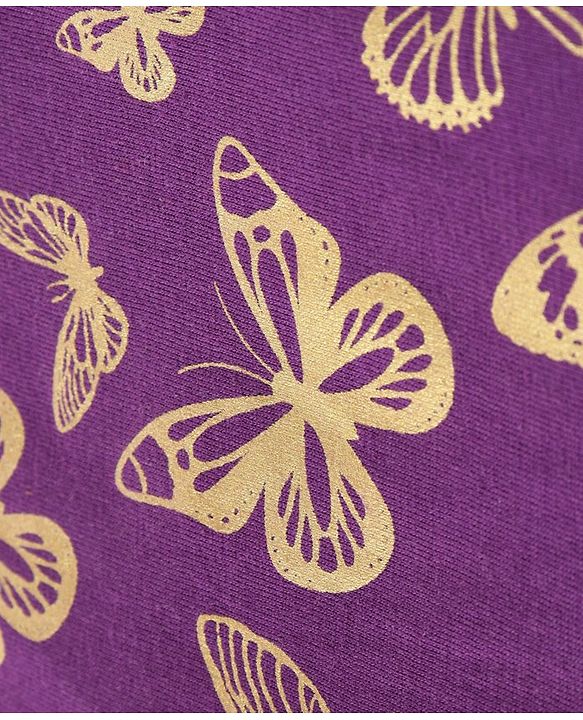 Babyhug Cotton Knit Full Sleeves Top with Butterfly Print & Frill Detailing - Purple