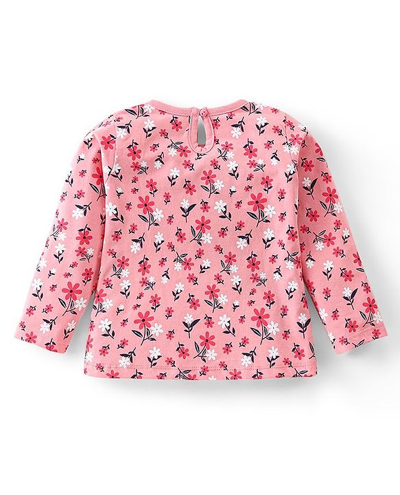 Babyhug 100% Cotton Knit Full Sleeves T-Shirt with Floral Print -Pink