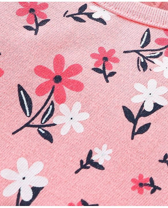 Babyhug 100% Cotton Knit Full Sleeves T-Shirt with Floral Print -Pink