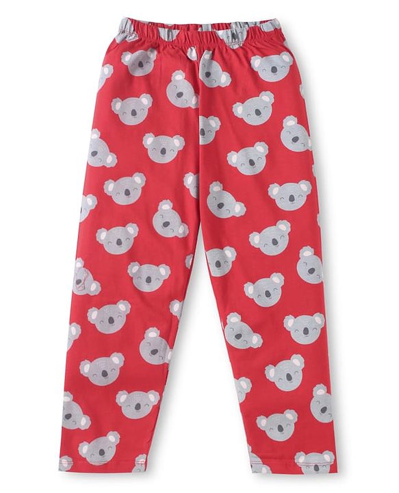 Babyhug Cotton Knit Half Sleeves Front Open Collar Neck Night Suit with Koala Print - Red