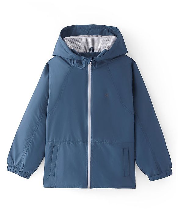 Pine Active Woven Athleisure Full Sleeves Solid Color Hooded Windbreaker Jacket - Teal Blue