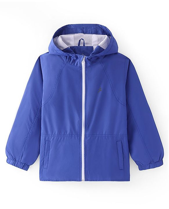 Pine Active Woven Athleisure Full Sleeves Solid Color Hooded Windbreaker Jacket - Blue