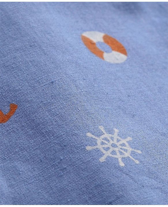 Babyhug Cotton Woven Half Sleeves Regular Collar Shirt with Beach Theme Print - Blue