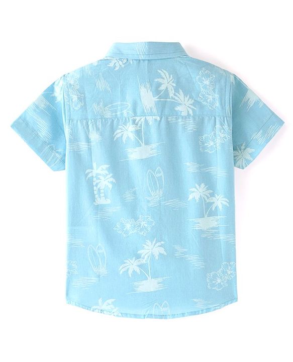 Babyhug Cotton Woven Half Sleeve Shirt with Beach Theme Print - Blue