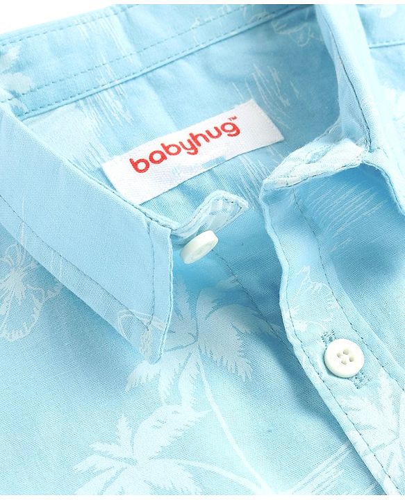 Babyhug Cotton Woven Half Sleeve Shirt with Beach Theme Print - Blue