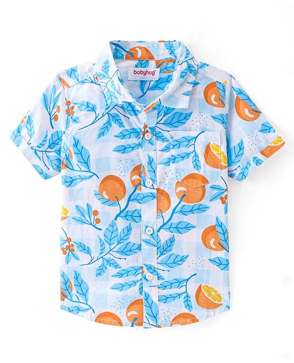 Babyhug Cotton Woven Half Sleeves Shirt with Orange Fruit Print - Multicolor
