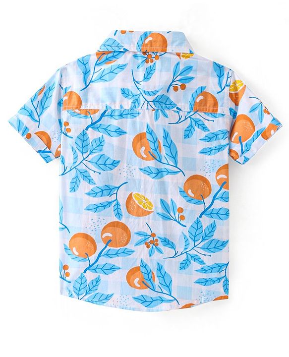 Babyhug Cotton Woven Half Sleeves Shirt with Orange Fruit Print - Multicolor
