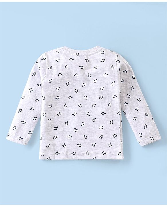 Babyhug Cotton Knit Full Sleeves Musical Nodes Printed T-Shirt - White Melange