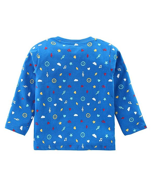 Babyhug Cotton Knit  Full Sleeves T-Shirt with Heart & Star Print - Blue