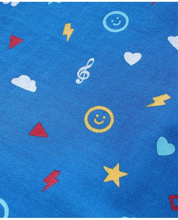 Babyhug Cotton Knit  Full Sleeves T-Shirt with Heart & Star Print - Blue