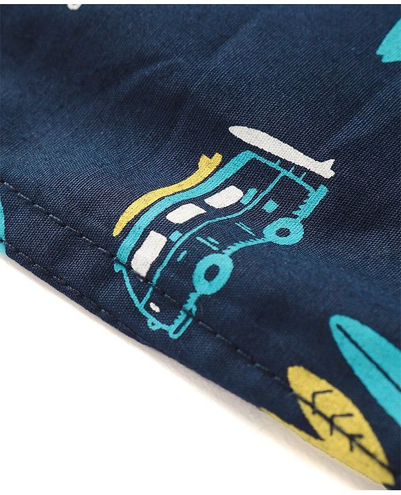 Babyhug Cotton Woven Half Sleeves Camper Van Printed Shirt - Navy Blue