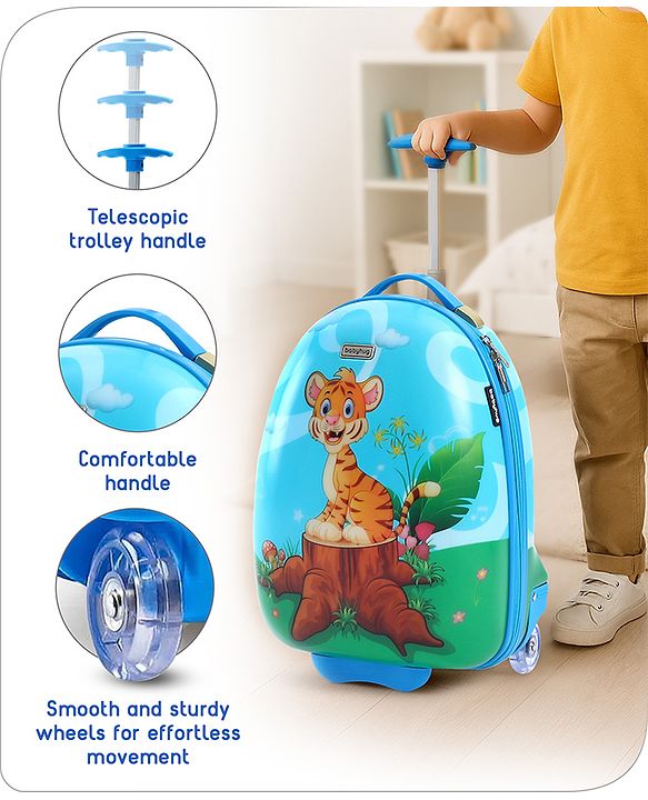 Babyhug Trolley Bag Tiger Print Blue -16 Inches