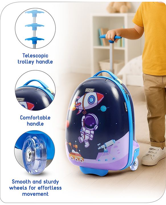 Babyhug Trolley Bag Space Theme Print Purple - 16 Inches