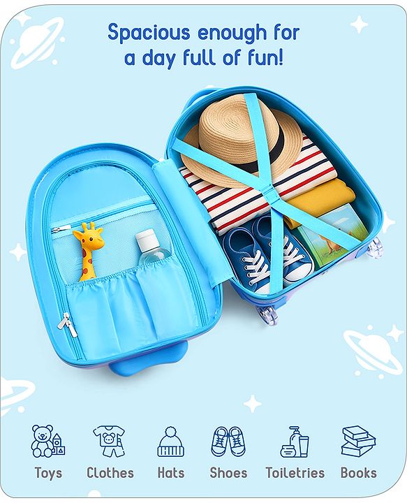 Babyhug Trolley Bag Space Theme Print Purple - 16 Inches