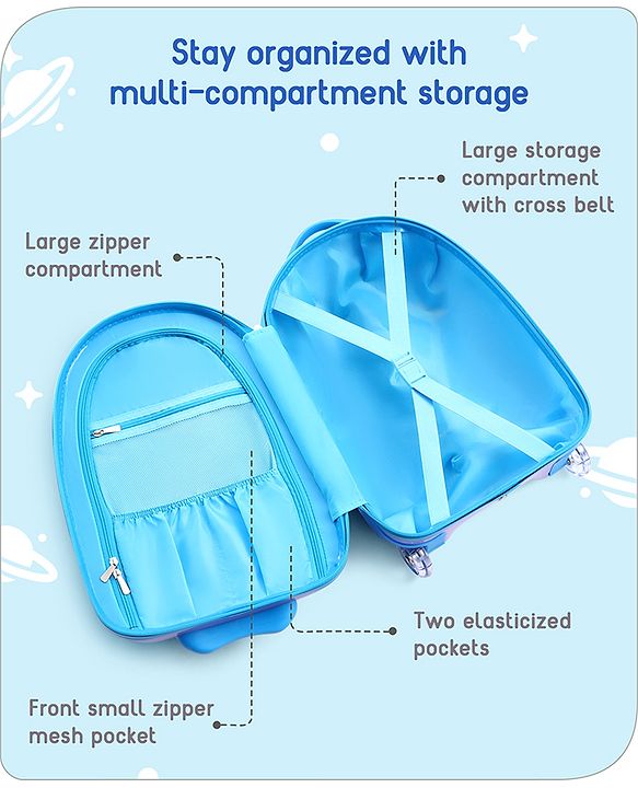 Babyhug Trolley Bag Space Theme Print Purple - 16 Inches