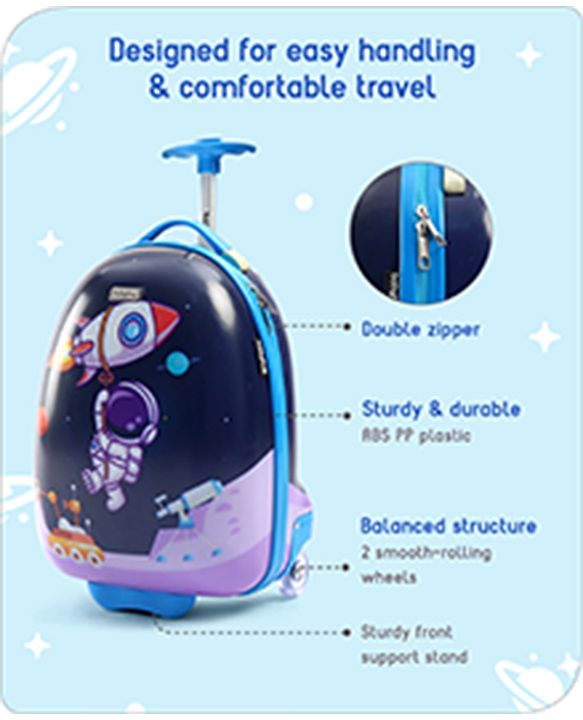 Babyhug Trolley Bag Space Theme Print Purple - 16 Inches