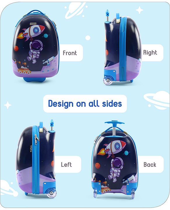 Babyhug Trolley Bag Space Theme Print Purple - 16 Inches