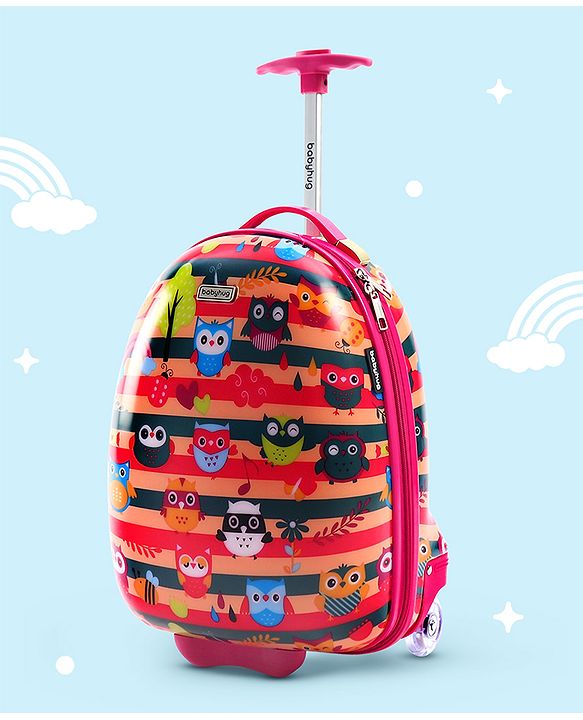 Babyhug Trolley Bag Owl Print Dark Pink  -16 Inches