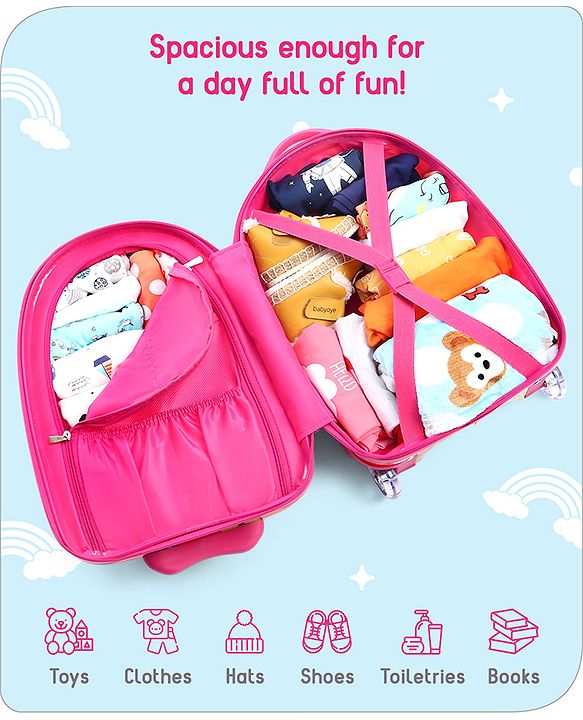 Babyhug Trolley Bag Owl Print Dark Pink  -16 Inches