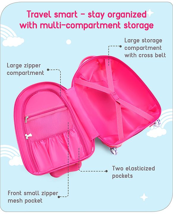 Babyhug Trolley Bag Owl Print Dark Pink  -16 Inches