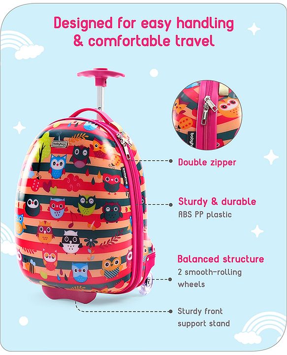 Babyhug Trolley Bag Owl Print Dark Pink  -16 Inches
