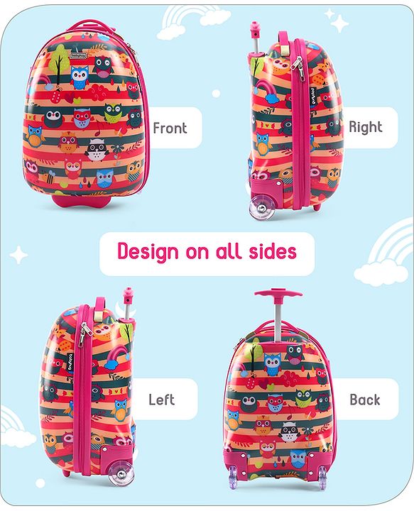 Babyhug Trolley Bag Owl Print Dark Pink  -16 Inches
