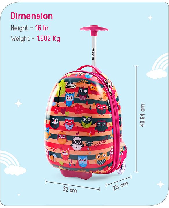 Babyhug Trolley Bag Owl Print Dark Pink  -16 Inches