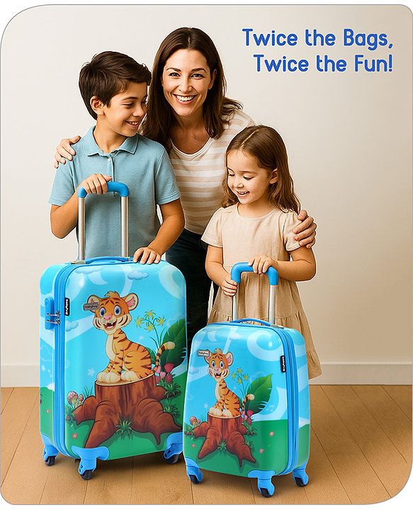 Babyhug Trolley Bag Tiger Print Pack of 2 Blue -18 & 20 Inches