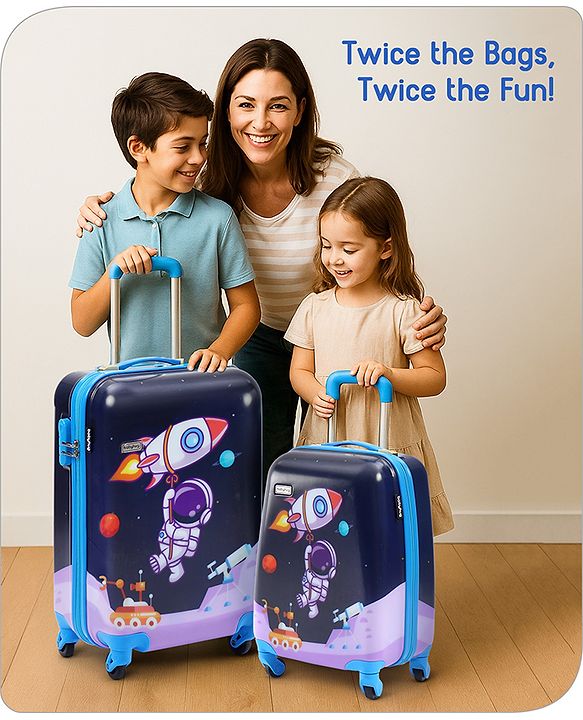Babyhug Trolley Bag Space Theme Print Pack of 2 Purple -18 & 20 Inches