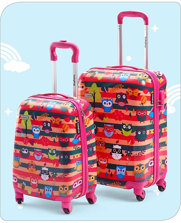 Babyhug Trolley Bag Owl Print Pack of 2 Dark Pink -18 & 20 Inches