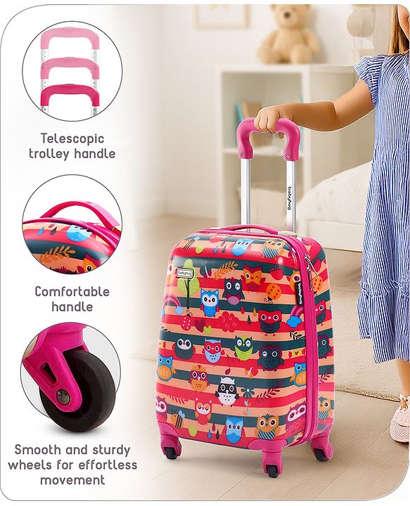 Babyhug Trolley Bag Owl Print Pack of 2 Dark Pink -18 & 20 Inches