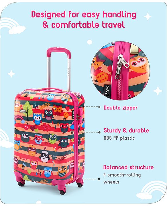 Babyhug Trolley Bag Owl Print Pack of 2 Dark Pink -18 & 20 Inches