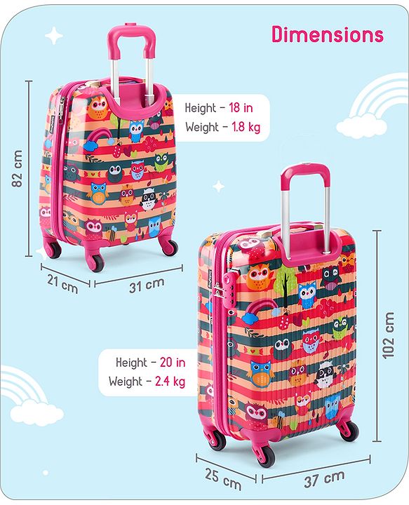 Babyhug Trolley Bag Owl Print Pack of 2 Dark Pink -18 & 20 Inches