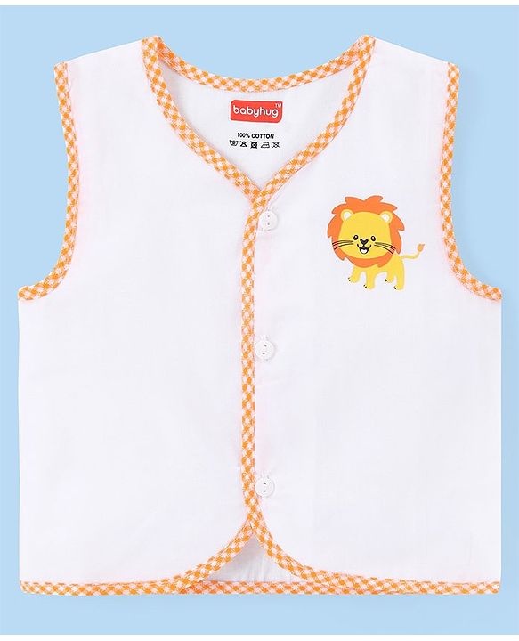Babyhug 100% Cotton Cambric Sleeveless  Front Open Jhablas with Animal Print Pack of 5 - White