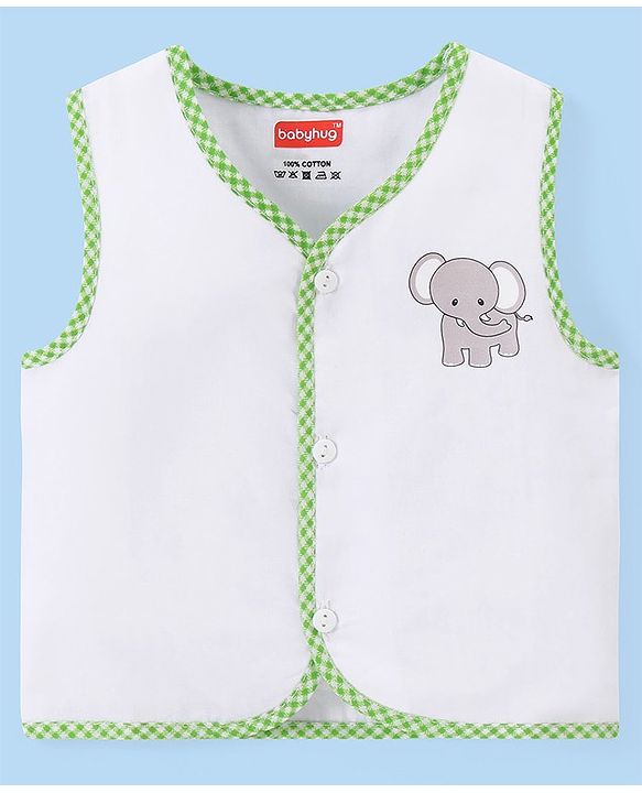 Babyhug 100% Cotton Cambric Sleeveless  Front Open Jhablas with Animal Print Pack of 5 - White