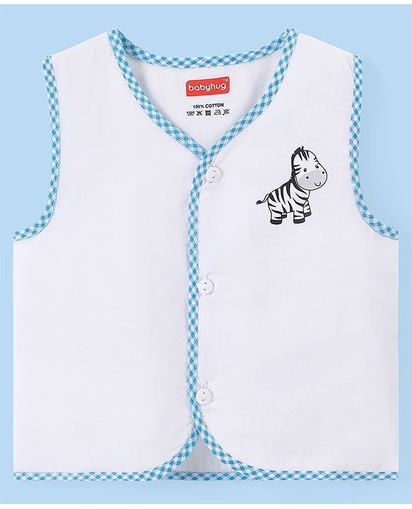 Babyhug 100% Cotton Cambric Sleeveless  Front Open Jhablas with Animal Print Pack of 5 - White