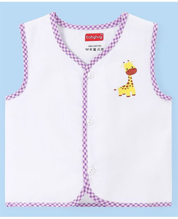 Babyhug 100% Cotton Cambric Sleeveless  Front Open Jhablas with Animal Print Pack of 5 - White