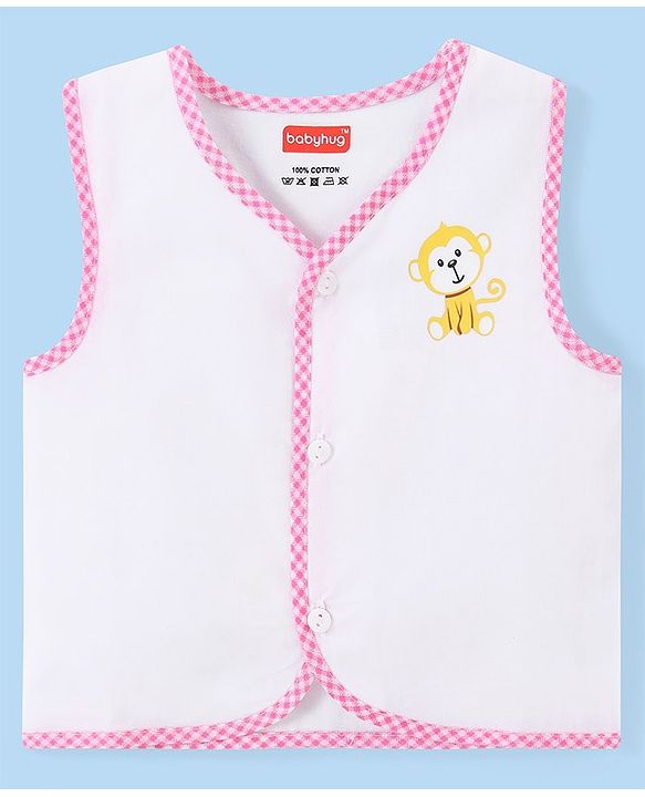 Babyhug 100% Cotton Cambric Sleeveless  Front Open Jhablas with Animal Print Pack of 5 - White