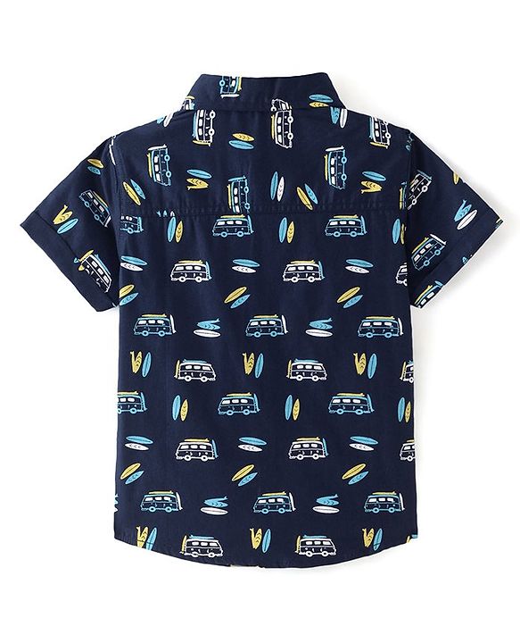 Babyhug Cotton Woven Half Sleeves Shirt With Vehicles Print - Blue