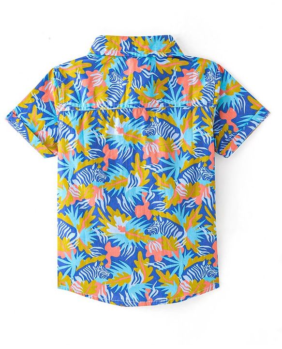 Babyhug Cotton Woven Half Sleeves Shirt with Animal Print - Blue