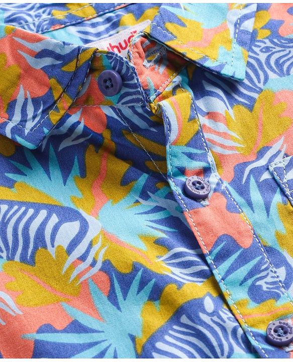Babyhug Cotton Woven Half Sleeves Shirt with Animal Print - Blue