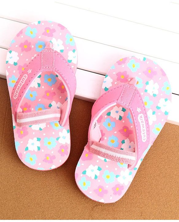 Cute Walk by Babyhug Flip Flops With Floral Print & Back Strap Closure - Pink