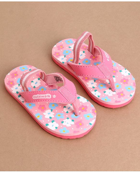 Cute Walk by Babyhug Flip Flops With Floral Print & Back Strap Closure - Pink