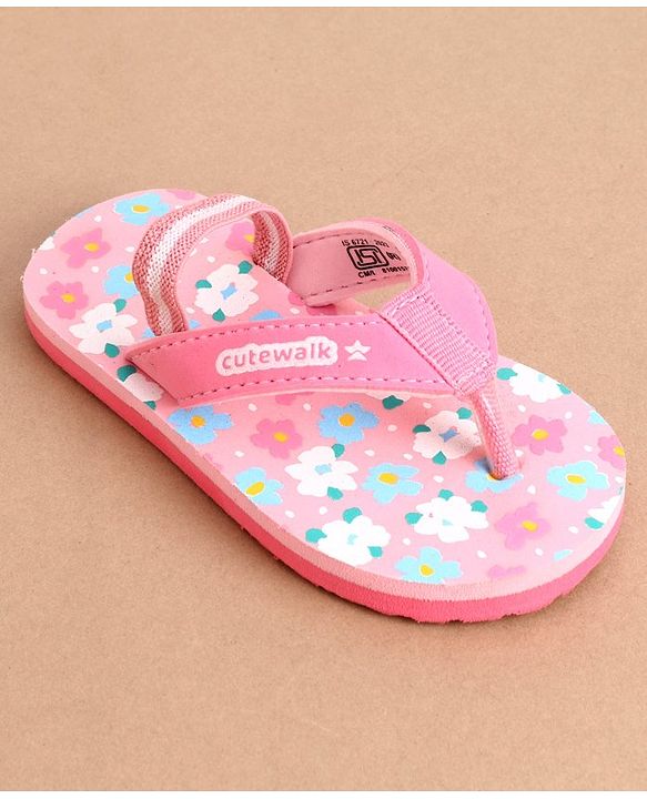Cute Walk by Babyhug Flip Flops With Floral Print & Back Strap Closure - Pink