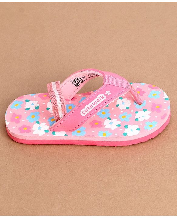 Cute Walk by Babyhug Flip Flops With Floral Print & Back Strap Closure - Pink