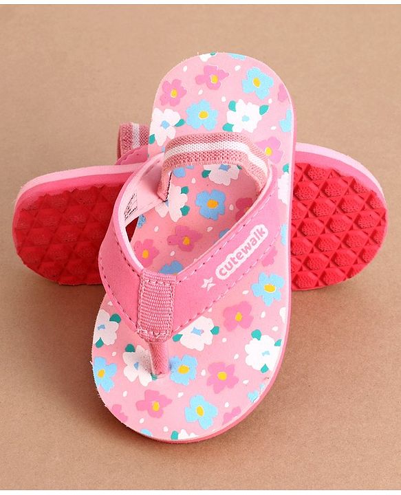 Cute Walk by Babyhug Flip Flops With Floral Print & Back Strap Closure - Pink