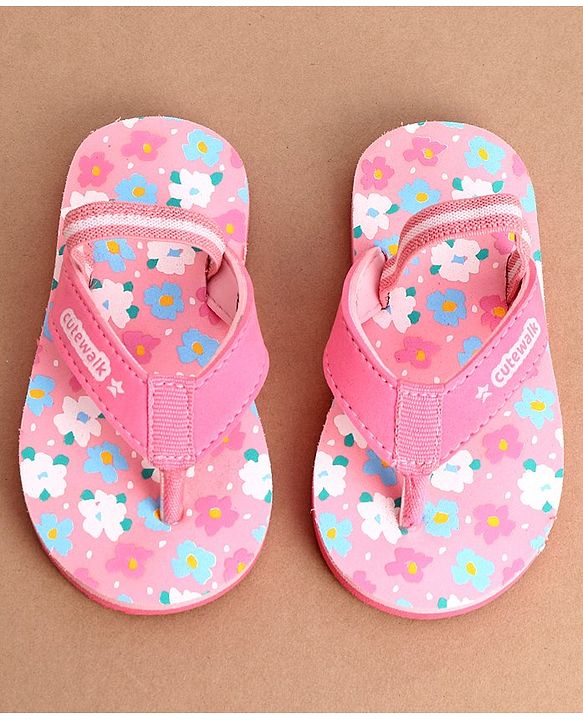 Cute Walk by Babyhug Flip Flops With Floral Print & Back Strap Closure - Pink