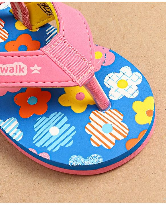 Cute Walk by Babyhug Flip Flops With Back Strap Floral Print - Pink & Light Blue